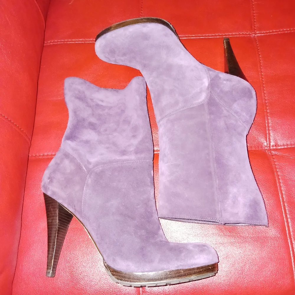 Cole Haan Purple Suede Ankle Heeled Boots Nike Air Sole Sz 9 Ladies Perfect! - Picture 2 of 6